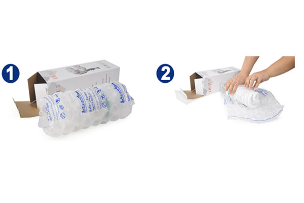 Packaging with a cushioned air cushion with a package mat, combined with a filled air bag, protects the product so that the luminaire fits the package and the package does not shake, ensuring the safety of the entire package transportation process.